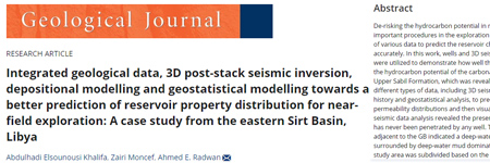 Integrated geological data, 3D post-stack seismic inversion, depositional modelling andgeostatistical modelling towards a better prediction of reservoir property distributionfor near-field exploration: a case study from the eastern Sirt Basin, Libya