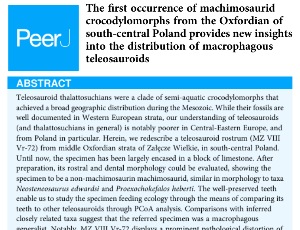 The first occurrence of machimosaurid  crocodylomorphs from the Oxfordian of  south-central Poland provides new insights  into the distribution of macrophagous  teleosauroids
